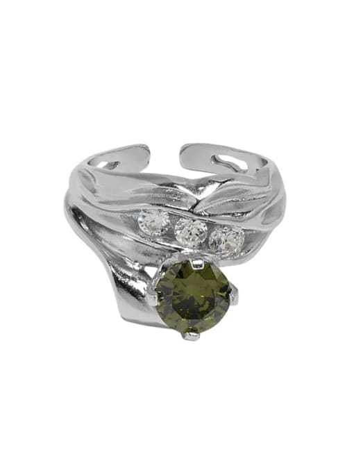 White gold [olive stone] 925 Sterling Silver Cubic Zirconia Irregular Vintage Band Ring